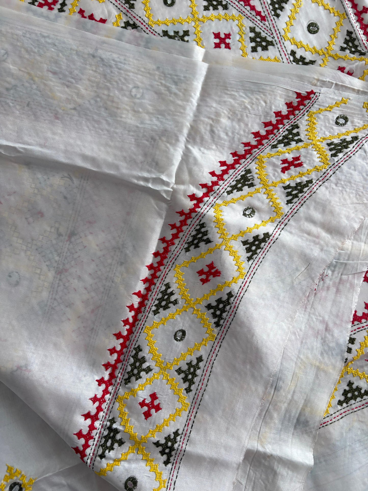 Gujrati Stitch/Kutch Hand Embroidered Art Silk Saree