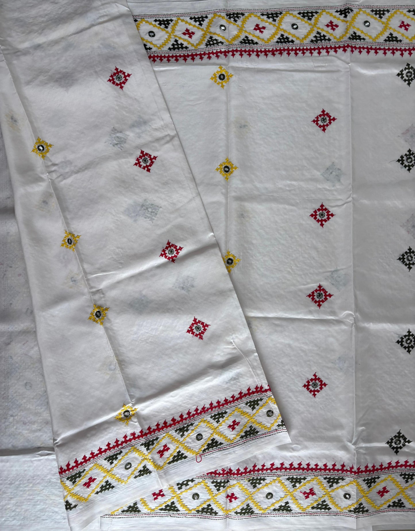 Gujrati Stitch/Kutch Hand Embroidered Art Silk Saree