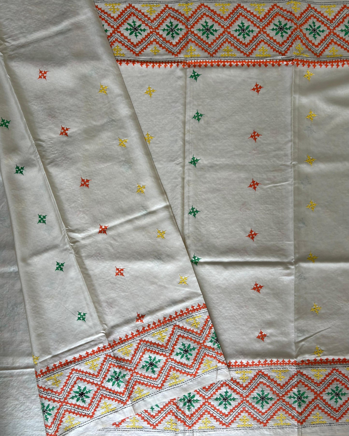 Gujrati Stitch/Kutch Hand Embroidered Art Silk Saree