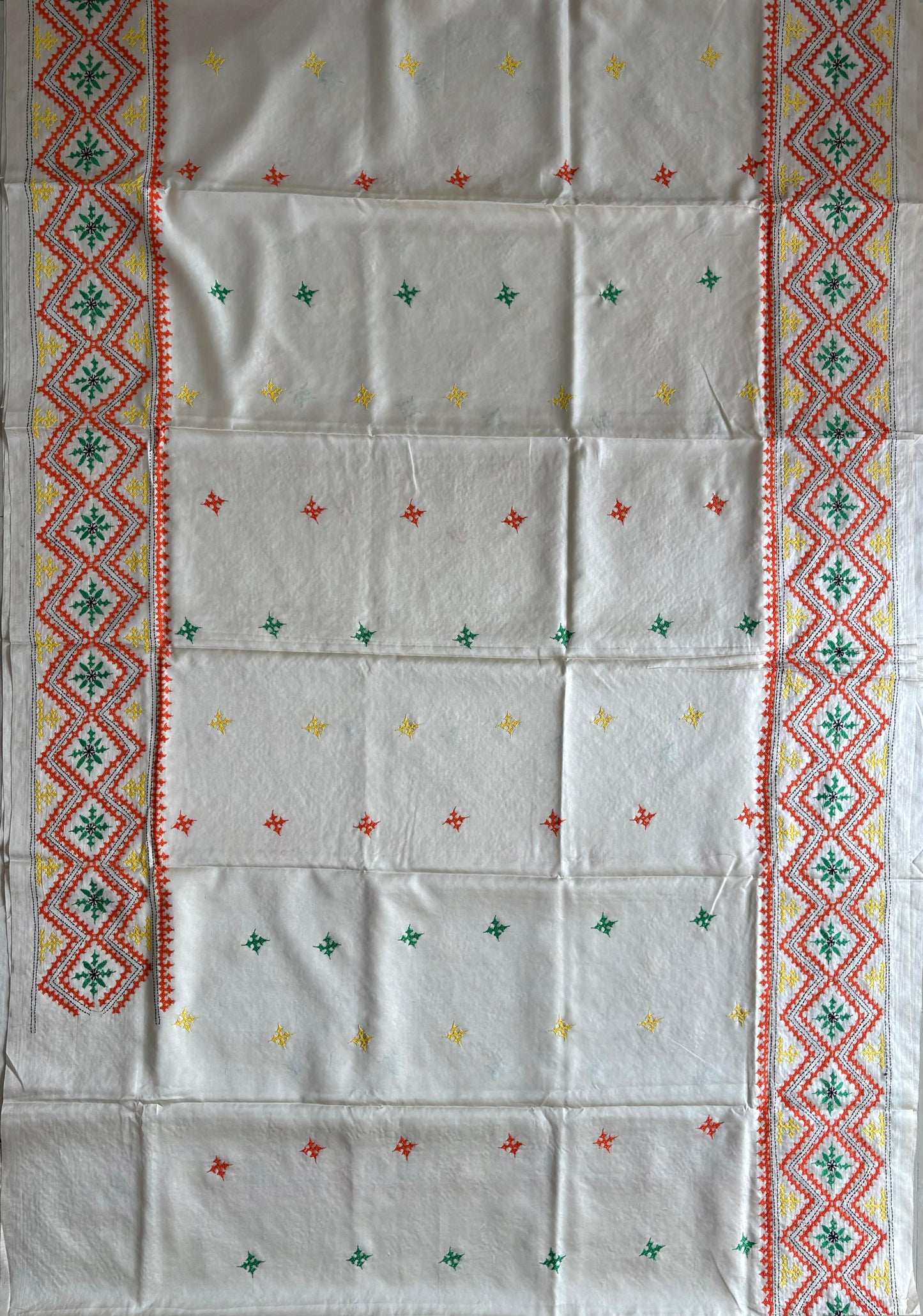 Gujrati Stitch/Kutch Hand Embroidered Art Silk Saree