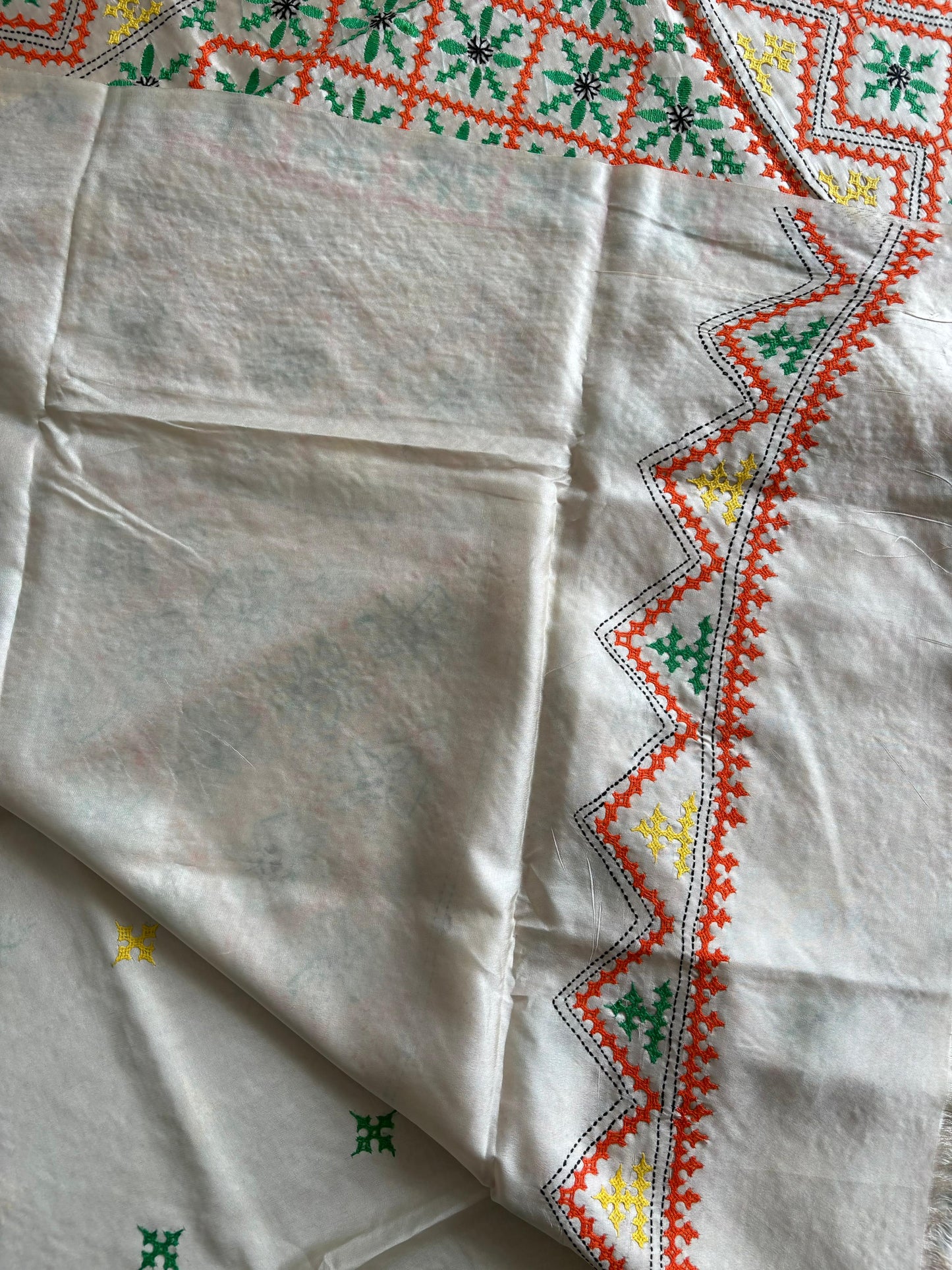 Gujrati Stitch/Kutch Hand Embroidered Art Silk Saree