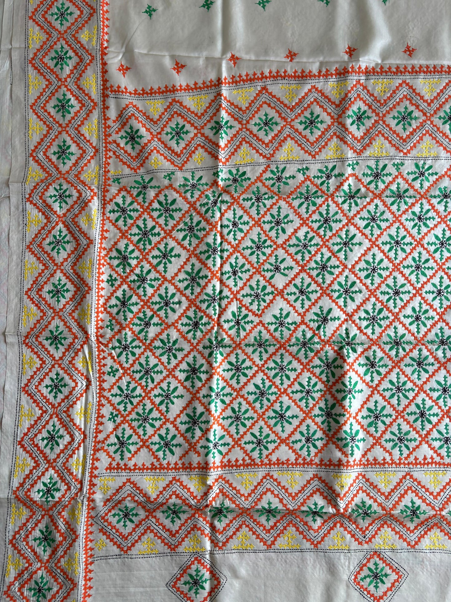 Gujrati Stitch/Kutch Hand Embroidered Art Silk Saree