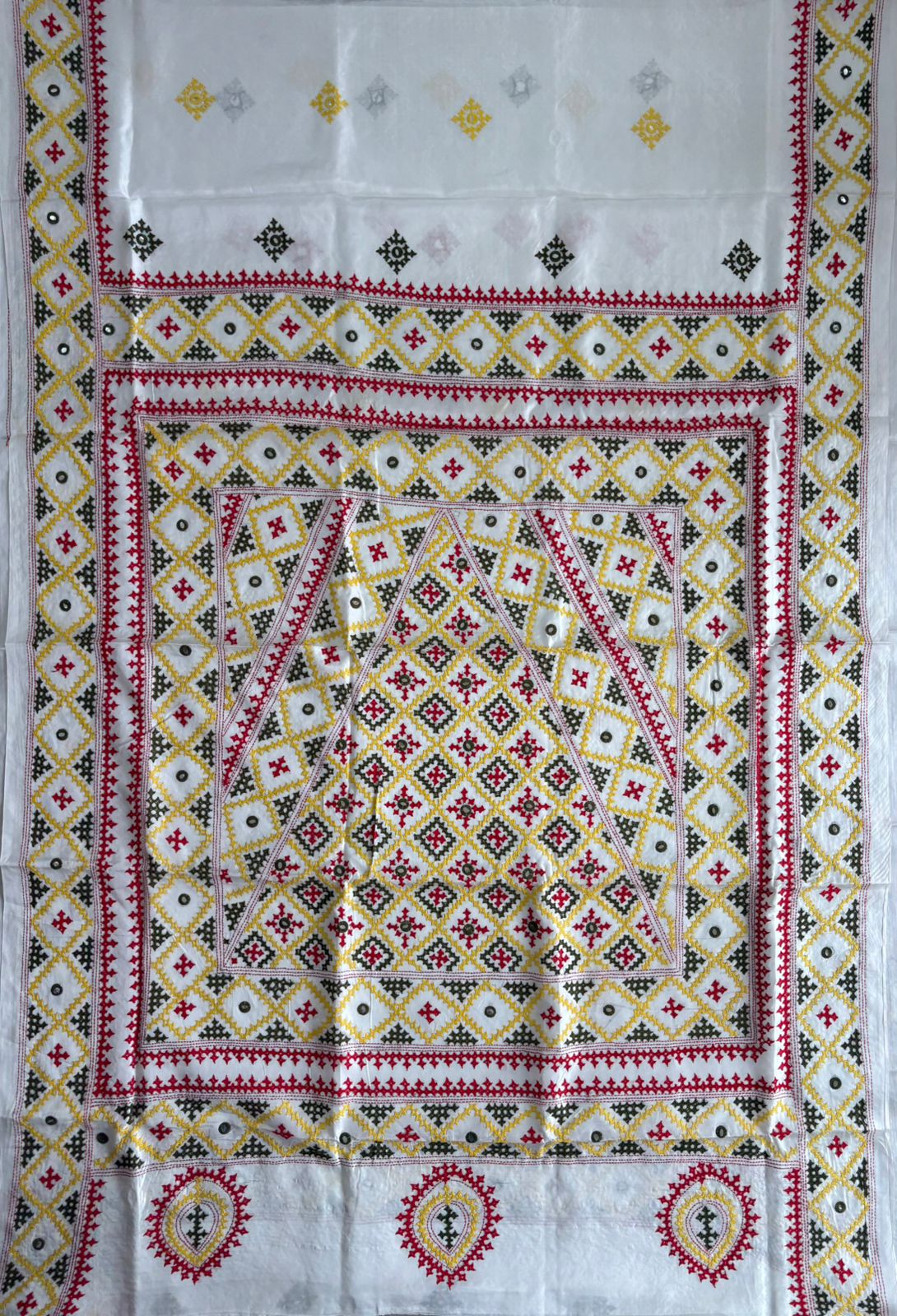 Gujrati Stitch/Kutch Hand Embroidered Art Silk Saree