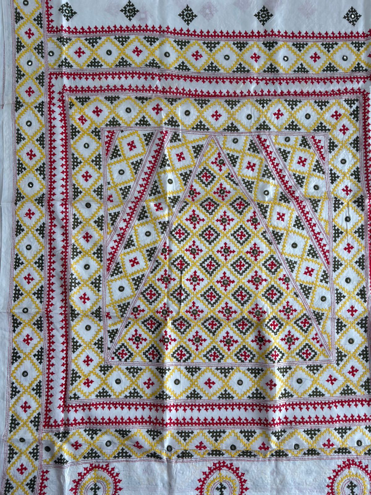 Gujrati Stitch/Kutch Hand Embroidered Art Silk Saree