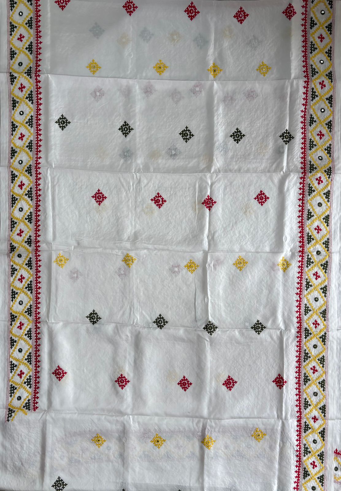 Gujrati Stitch/Kutch Hand Embroidered Art Silk Saree