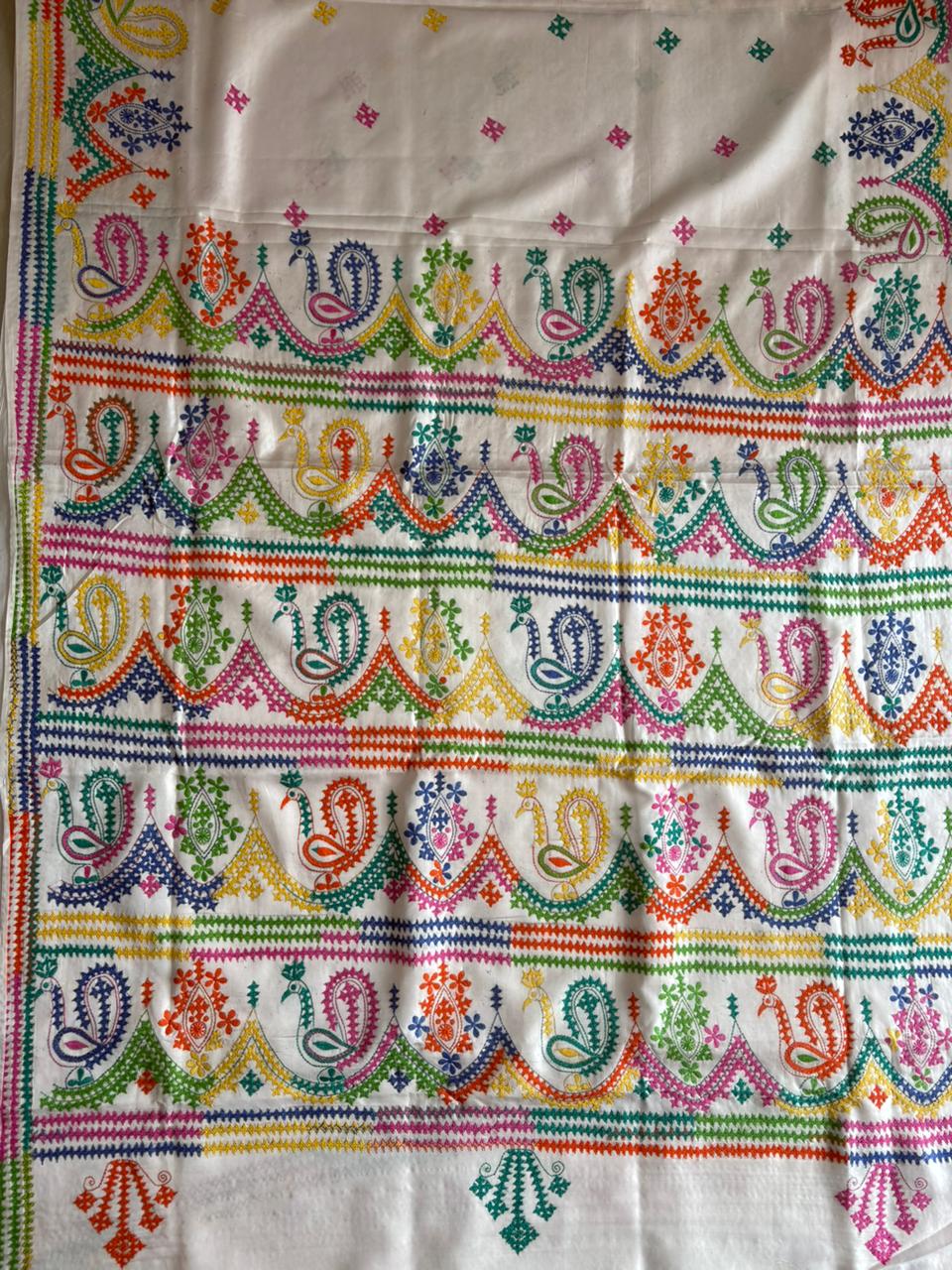 Gujrati Stitch/Kutch Hand Embroidered Art Silk Saree