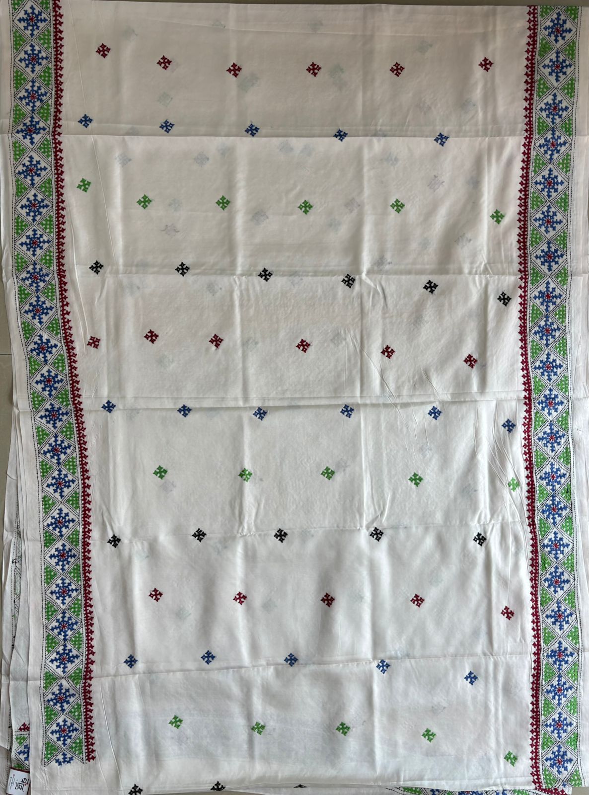 Gujrati Stitch/Kutch Hand Embroidered Art Silk Saree