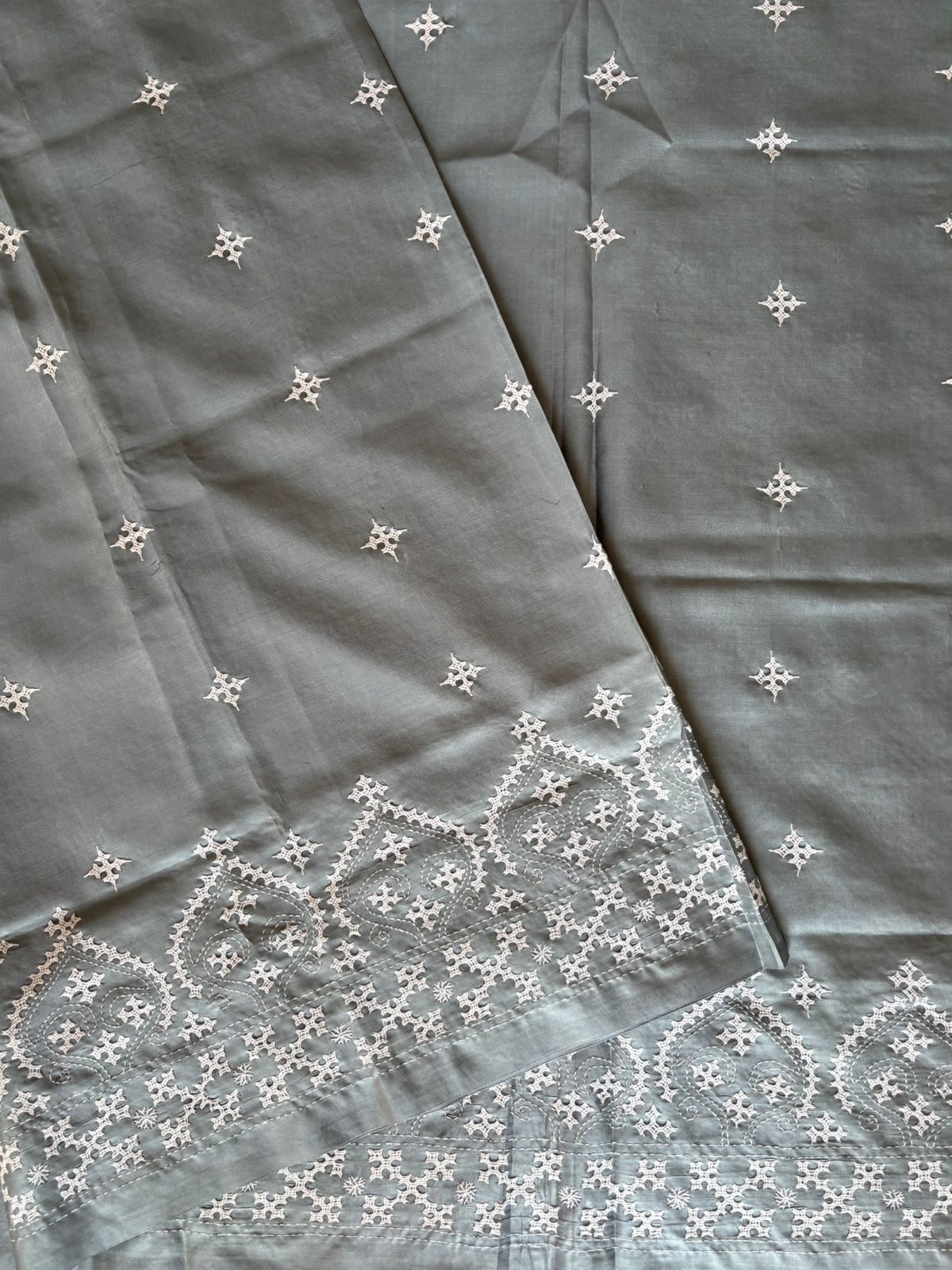 Gujrati Stitch/Kutch Hand Embroidered Art Silk Saree