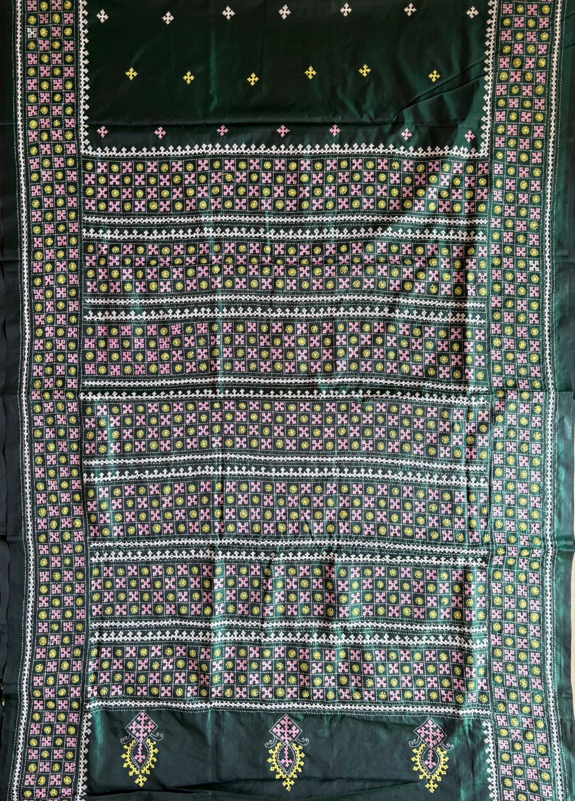 Gujrati Stitch/Kutch Hand Embroidered Art Silk Saree