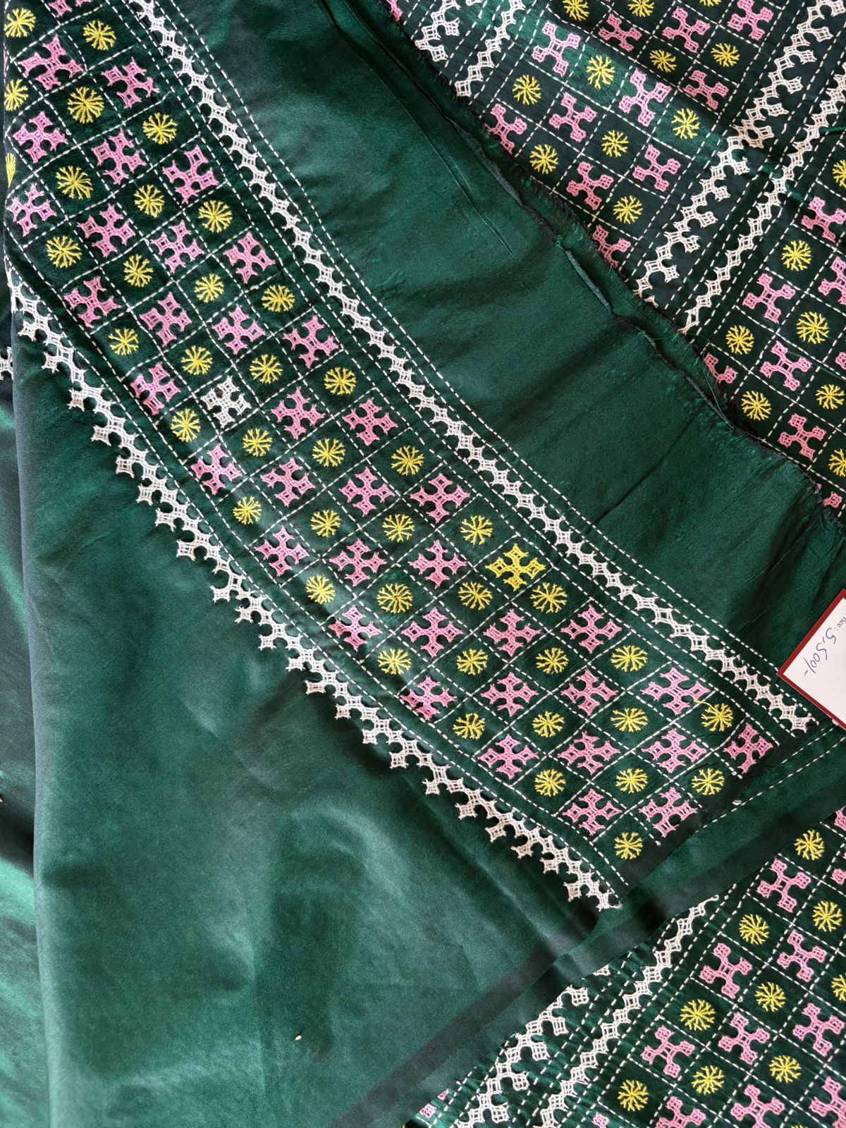 Gujrati Stitch/Kutch Hand Embroidered Art Silk Saree