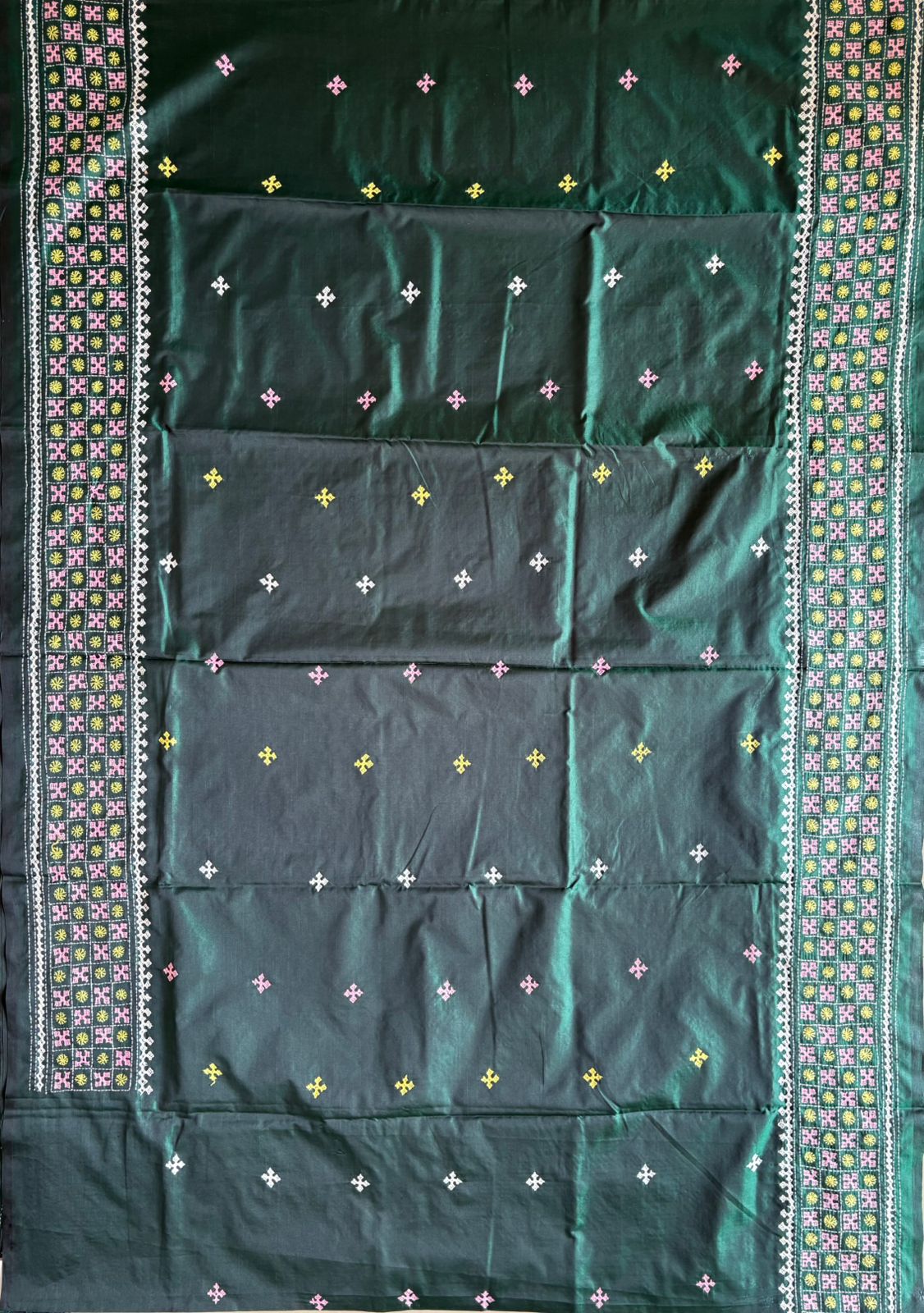 Gujrati Stitch/Kutch Hand Embroidered Art Silk Saree