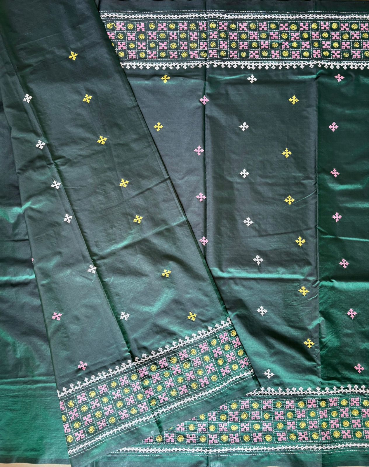 Gujrati Stitch/Kutch Hand Embroidered Art Silk Saree