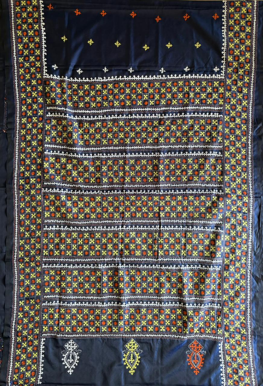 Gujrati Stitch/Kutch Hand Embroidered Art Silk Saree
