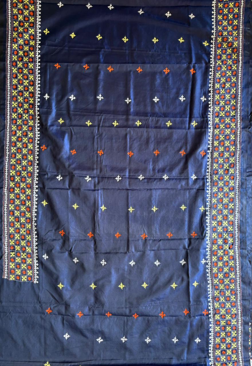 Gujrati Stitch/Kutch Hand Embroidered Art Silk Saree
