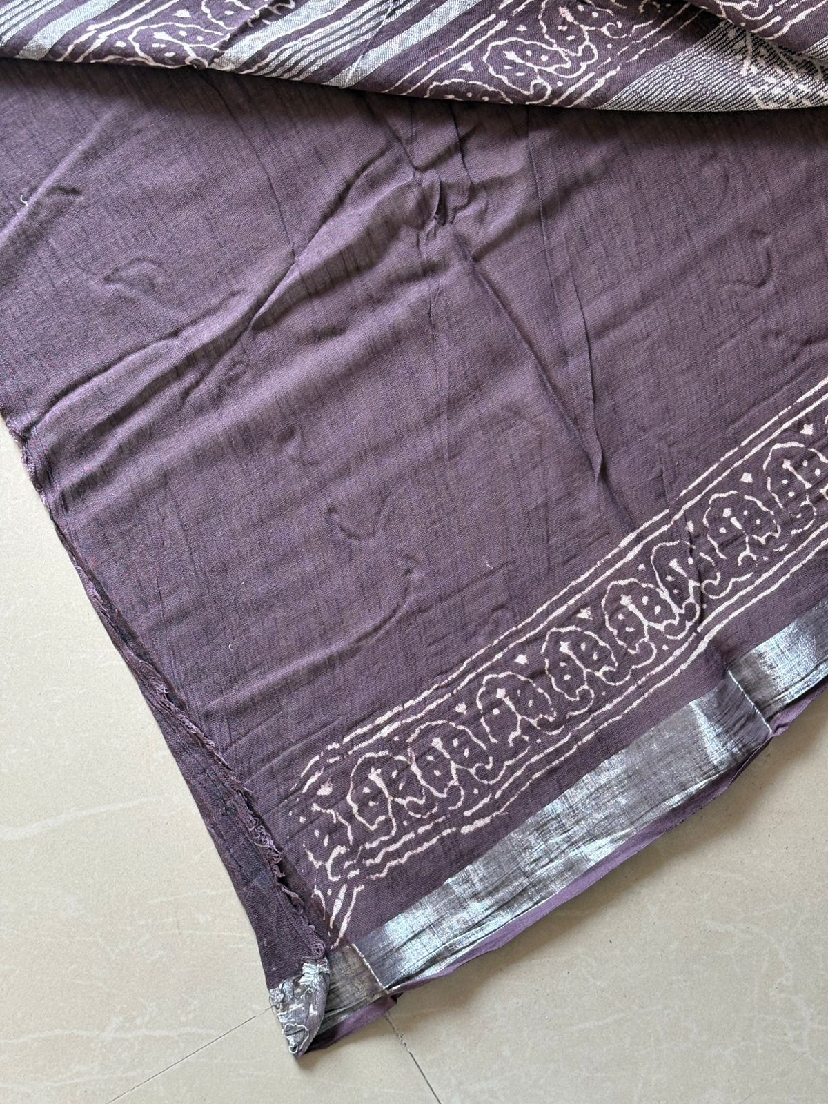 Block printed Cotton Linen Saree With unstitched Blouse