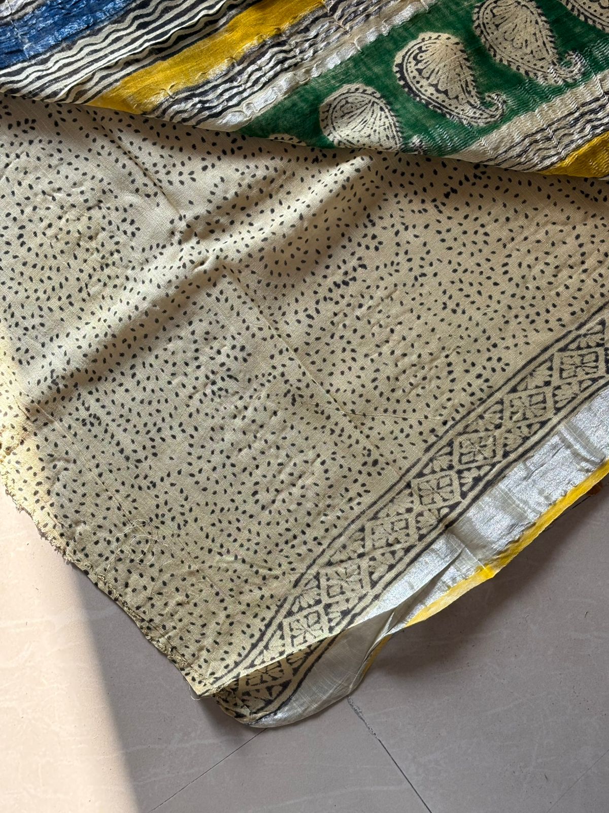 Block printed Cotton Linen Saree With unstitched Blouse