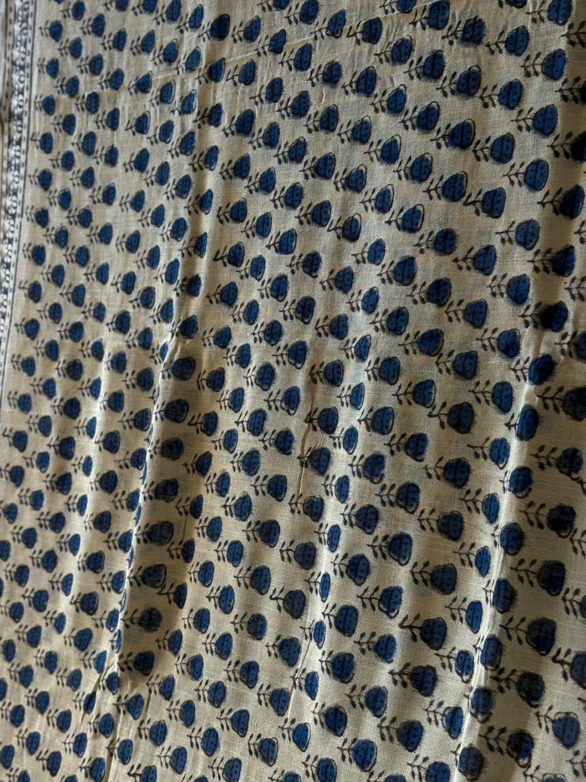 Block printed Cotton Linen Saree With unstitched Blouse