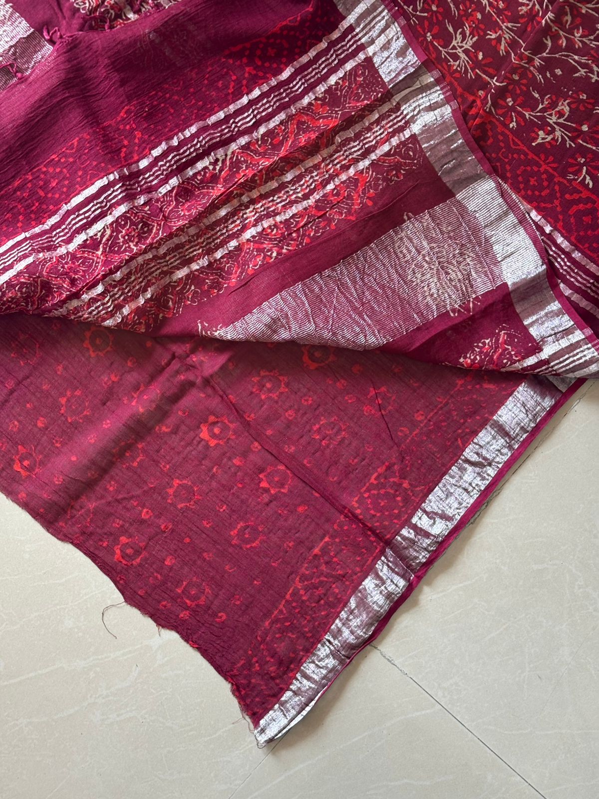 Block printed Cotton Linen Saree With unstitched Blouse