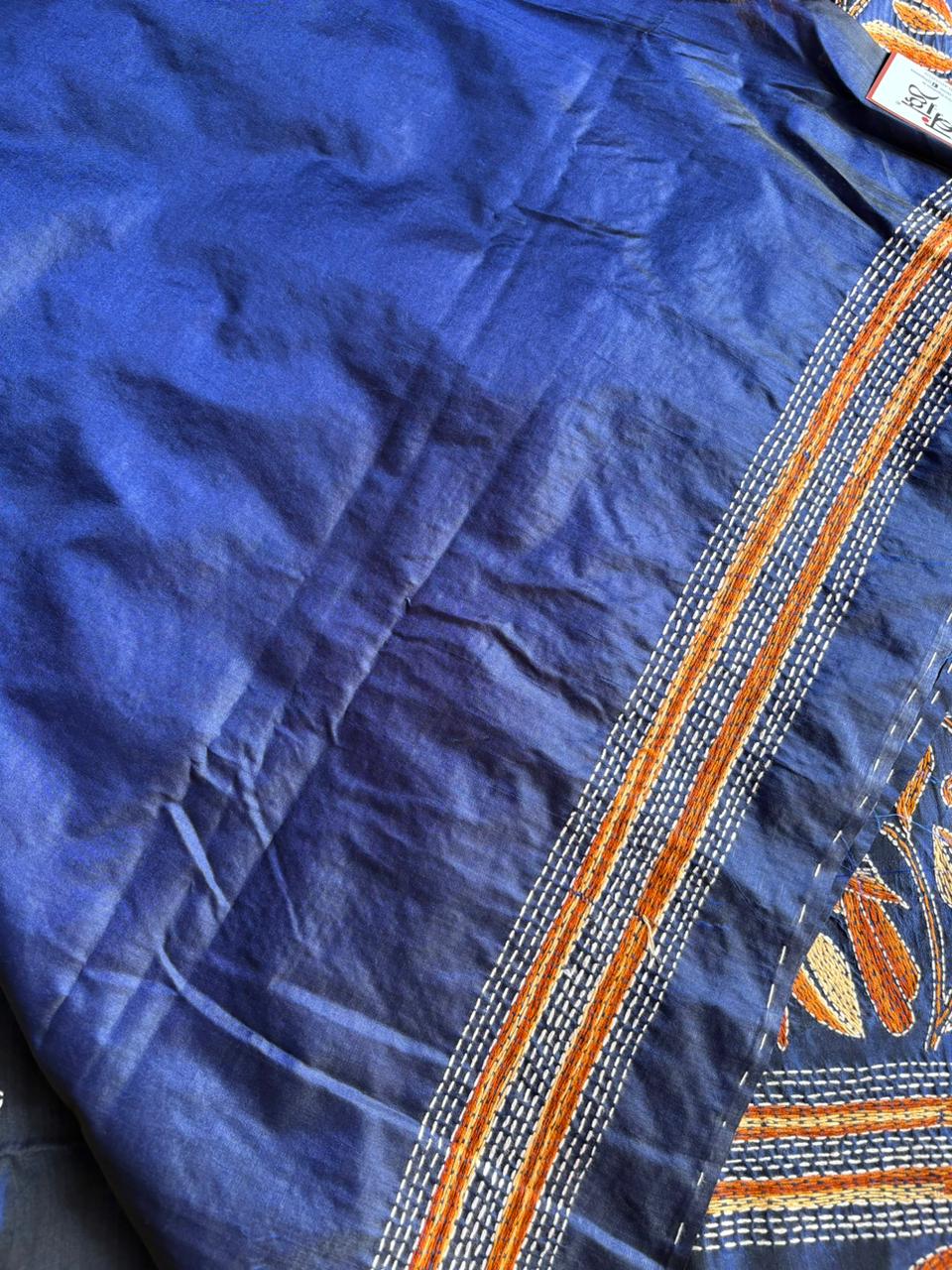 Kantha Hand Embroidered Blended Banglore Silk/Art Silk Saree With Blouse