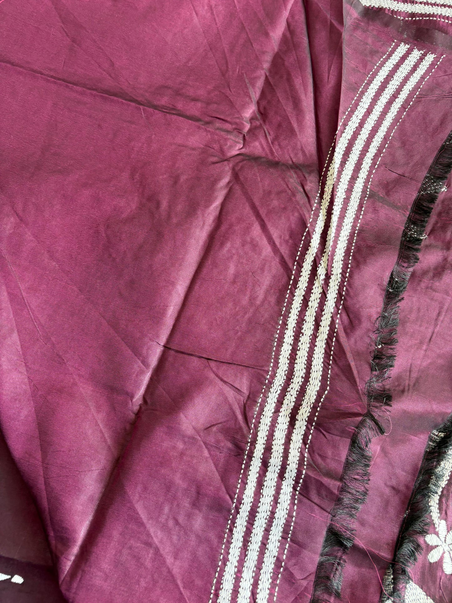 Kantha Hand Embroidered Blended Banglore Silk/Art Silk Saree With Blouse