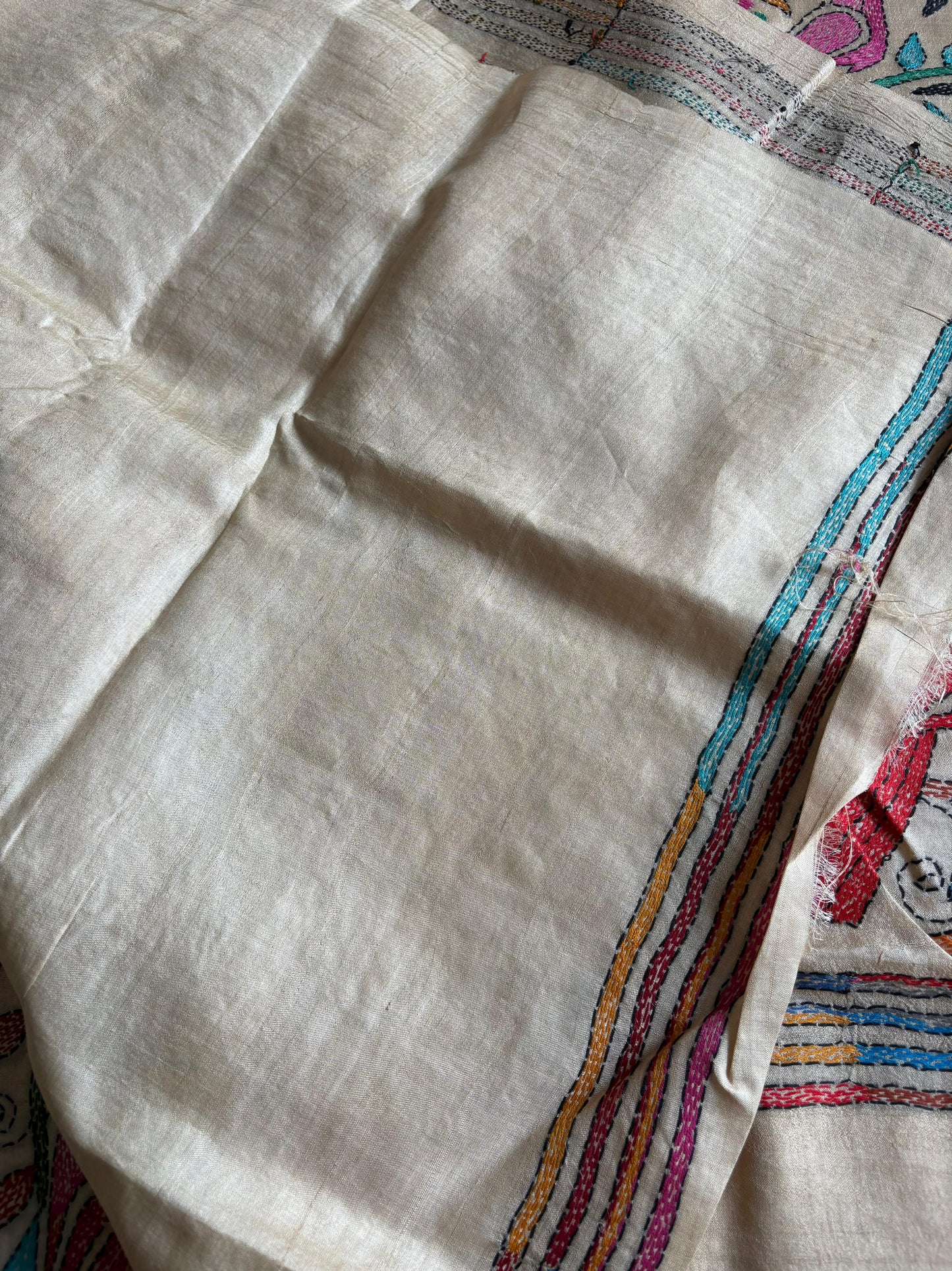 Kantha Stitch Hand Embroidered Pure Gachi by Gachi Tussar Silk Saree (Silk Marked)