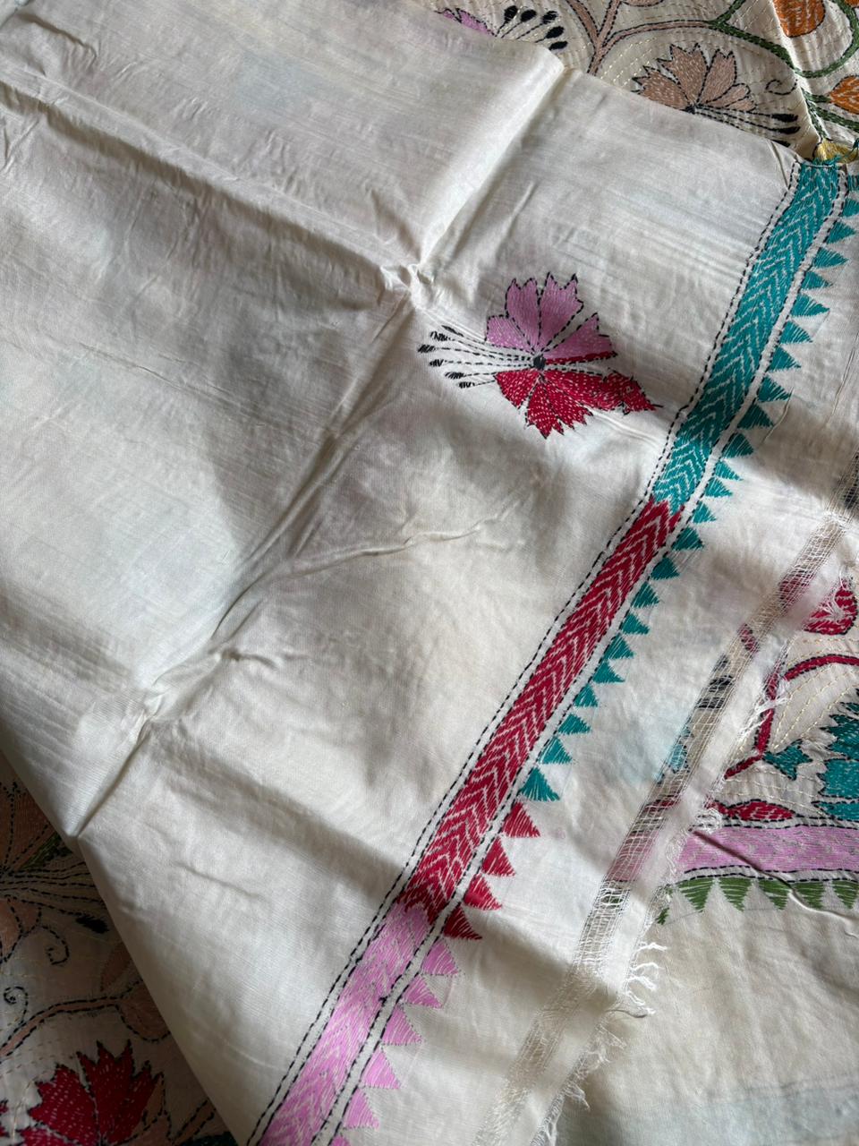 Kantha Stitch Hand Embroidered Pure Gachi by Gachi Tussar Silk Saree (Silk Marked)