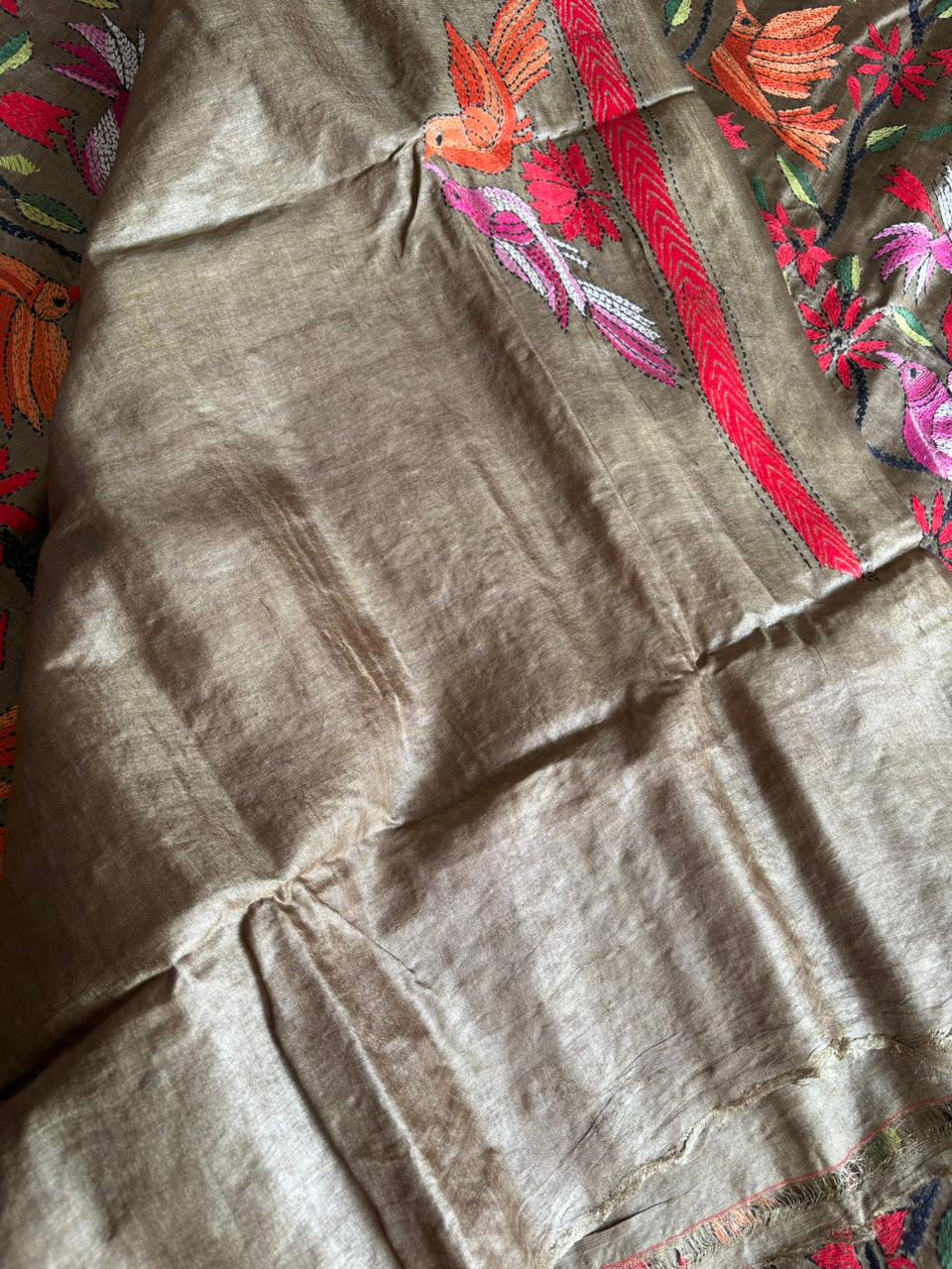 Kantha Stitch Hand Embroidered Pure Gachi by Gachi Tussar Silk Saree (Silk Marked)