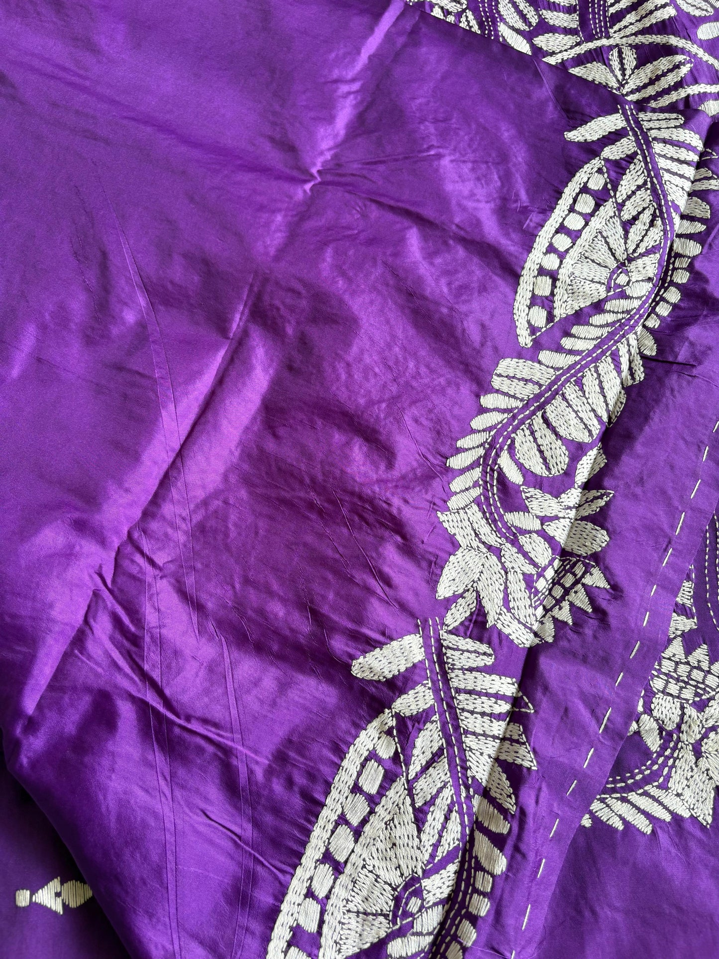 Kantha Hand Embroidered Blended Banglore Silk/Art Silk Saree With Blouse