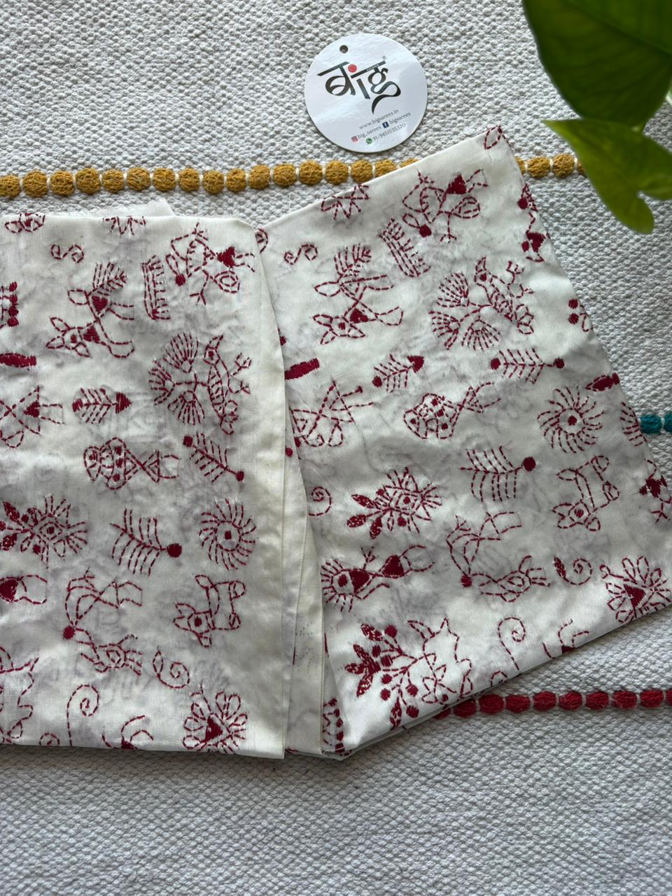 Kantha Stitch Art Silk Blouse Piece
