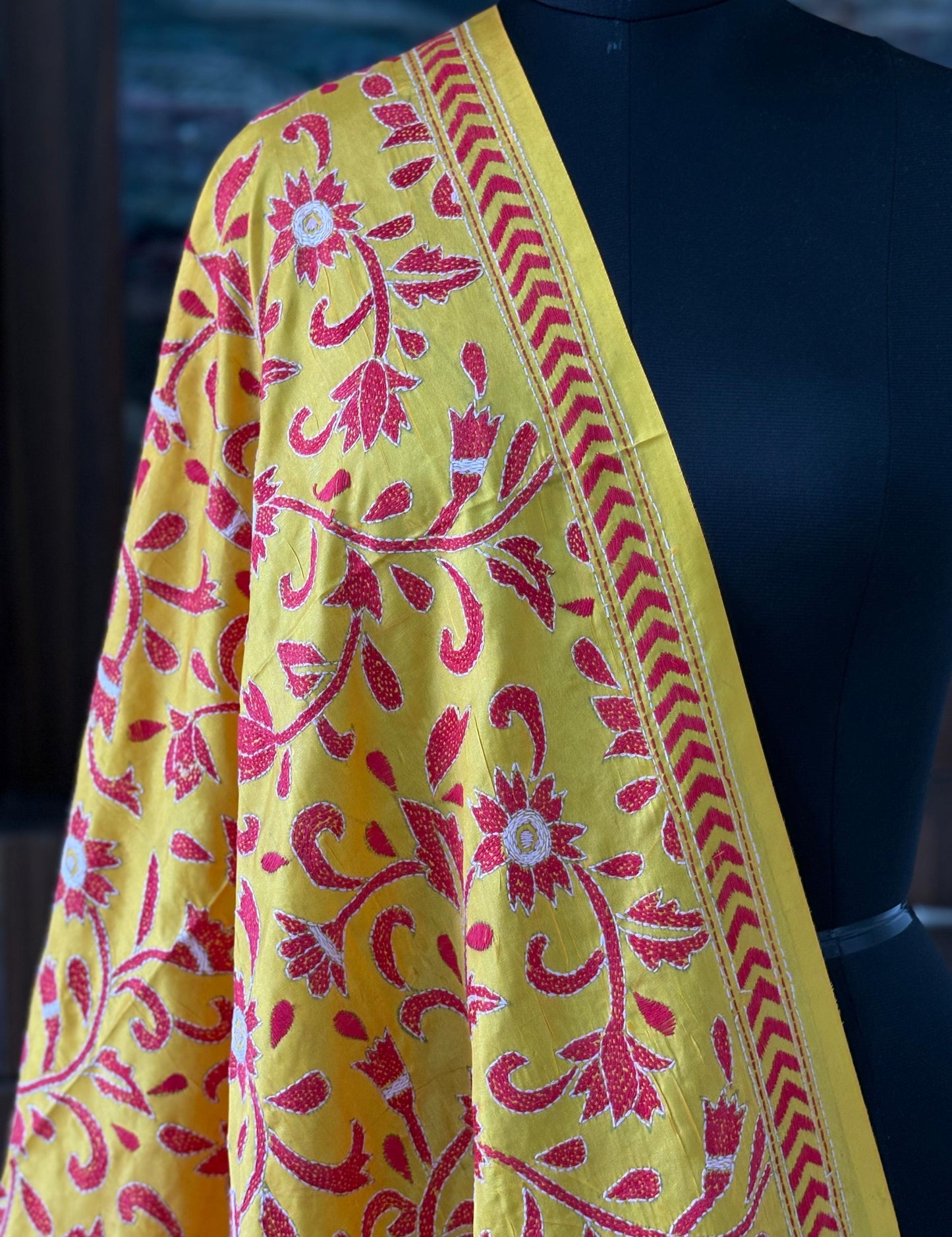 Kantha Stitch Hand Embroidary Full Work Blended Banglore Silk Dupatta 44″