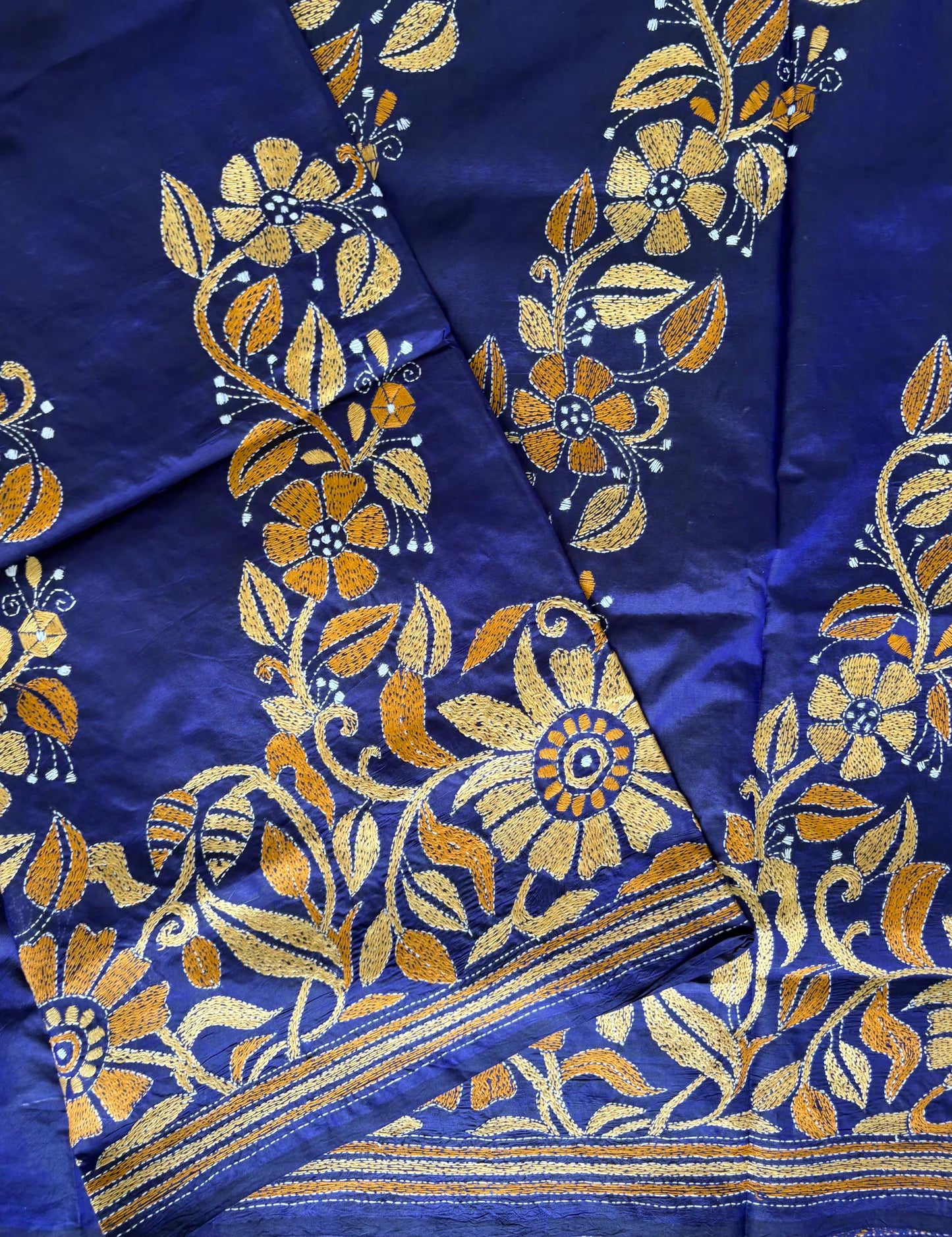 Kantha Hand Embroidered Pure Bangalore Silk Saree (Silk Marked)