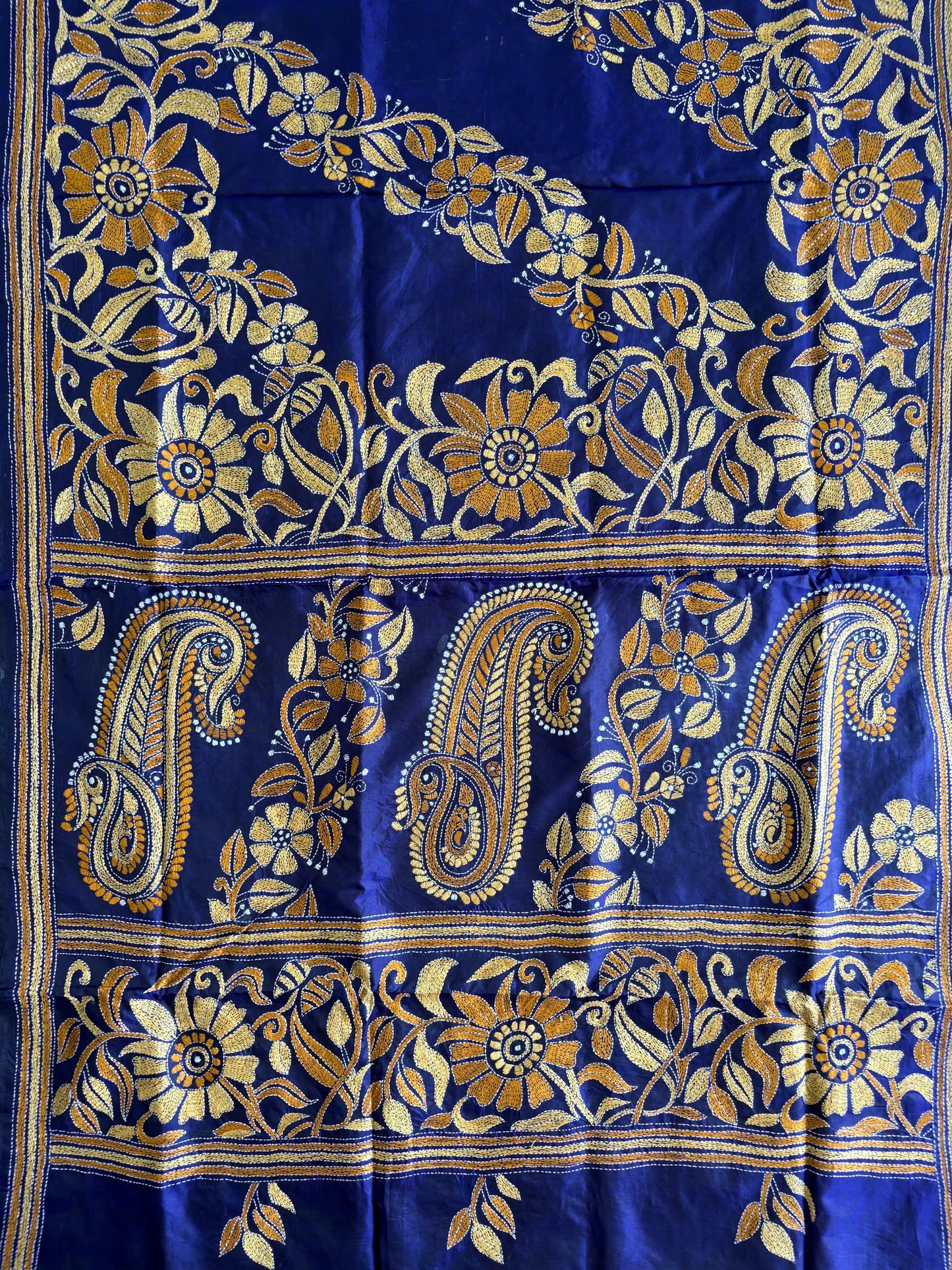 Kantha Hand Embroidered Pure Bangalore Silk Saree (Silk Marked)