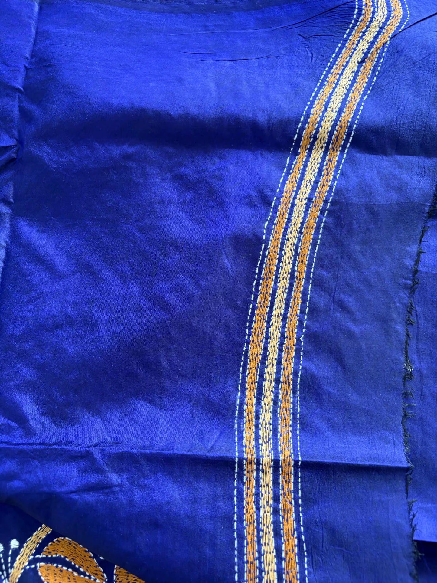 Kantha Hand Embroidered Pure Bangalore Silk Saree (Silk Marked)