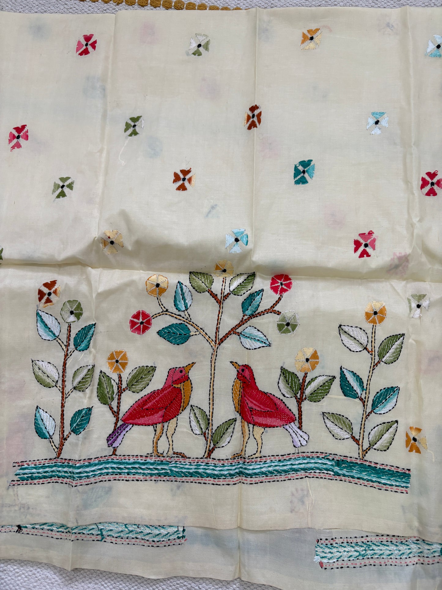 Kantha Stitch Semi Tassar Silk Blouse Piece
