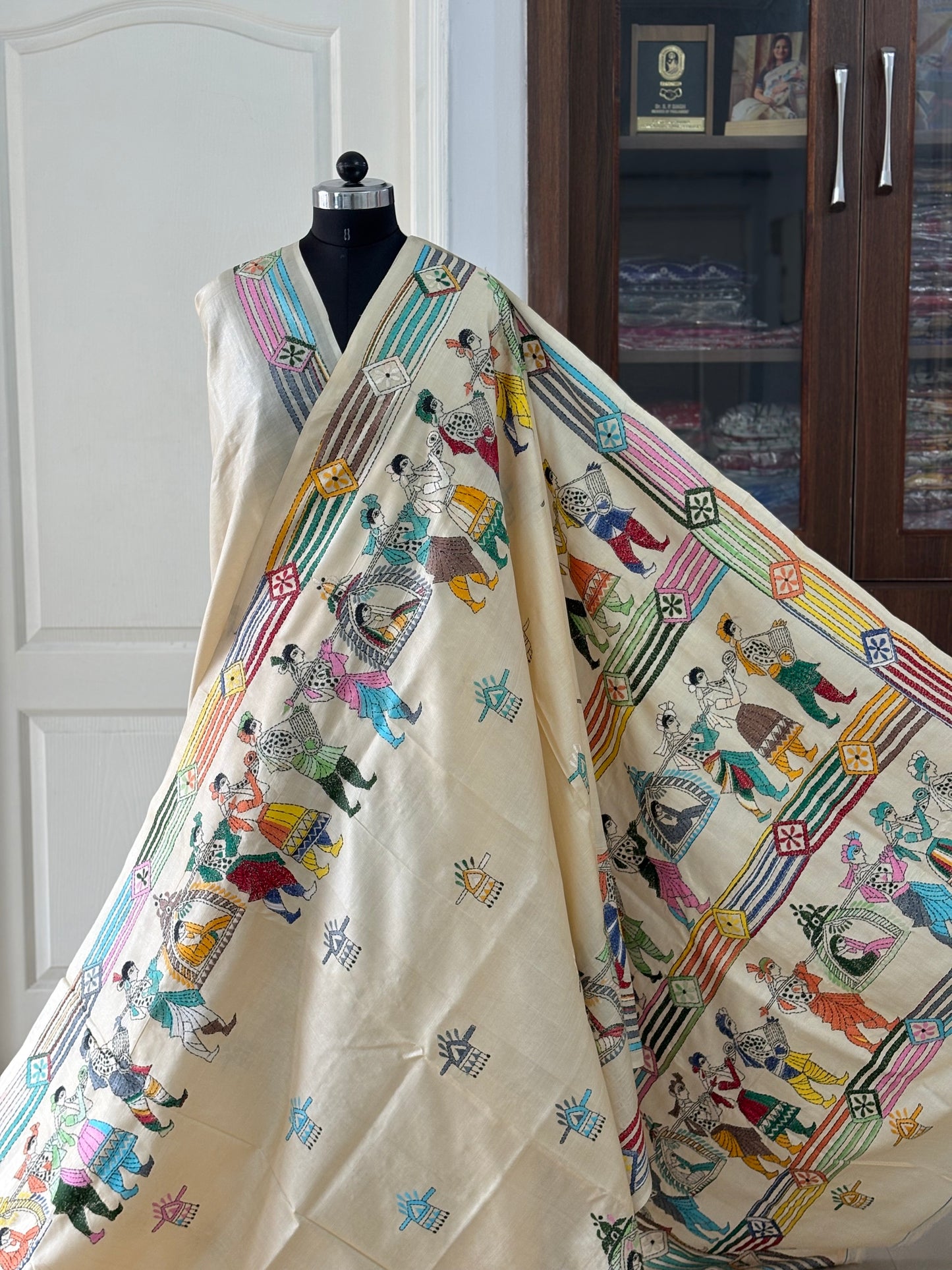 Kantha Hand Embroidered Pure Tussar Silk Saree