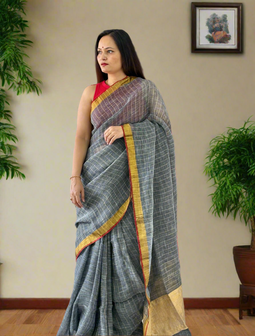 Pure Linen By Linen handloom Saree (handloom marked)