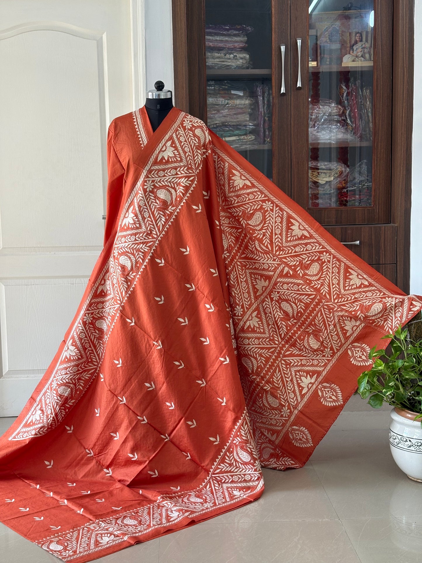 Kantha Hand Embroidered Pure Banglore Silk Saree (Silk Marked)