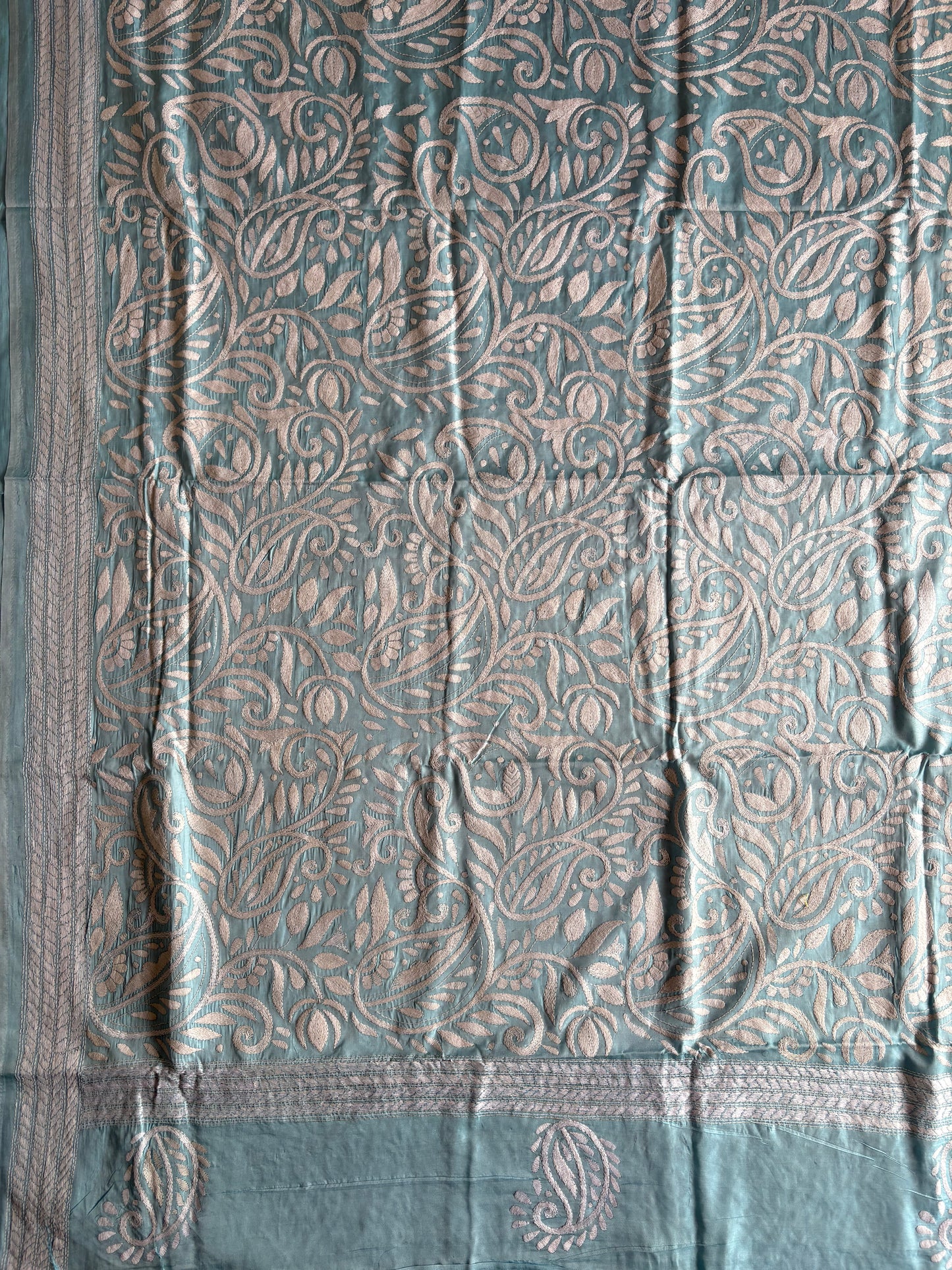 Kantha Stitch Hand Work Embroidered Art Silk Saree With Blouse