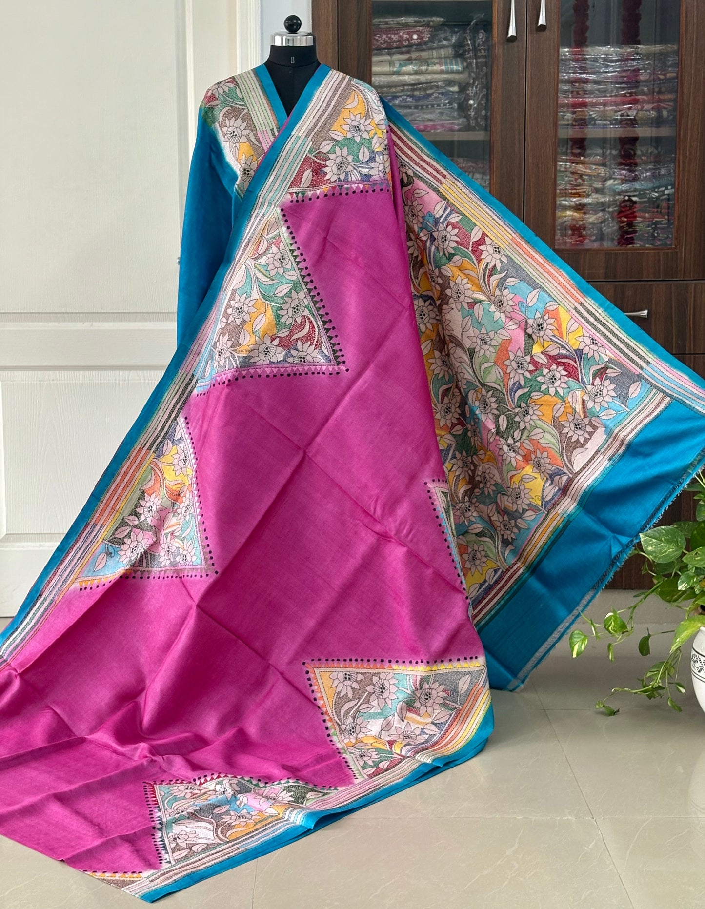 Kantha Stitch Hand Embroidered Pure Gachi by Gachi Tassar Silk Saree (Silk Marked)