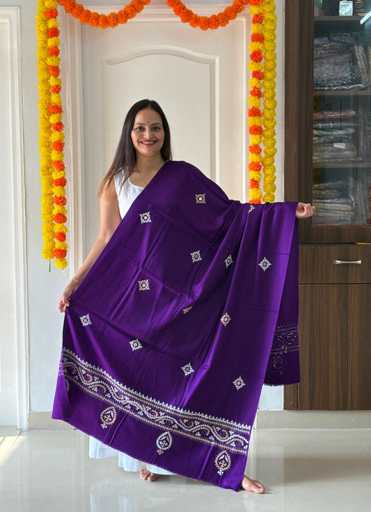 Gujrati Stitch Hand Embroidered Woollen Warm Shawl