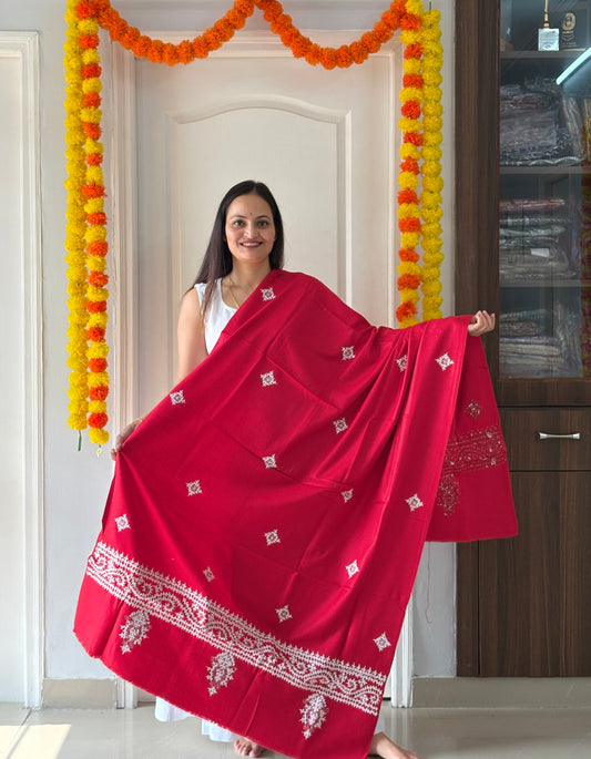 Gujrati Stitch Hand Embroidered Woollen Warm Shawl