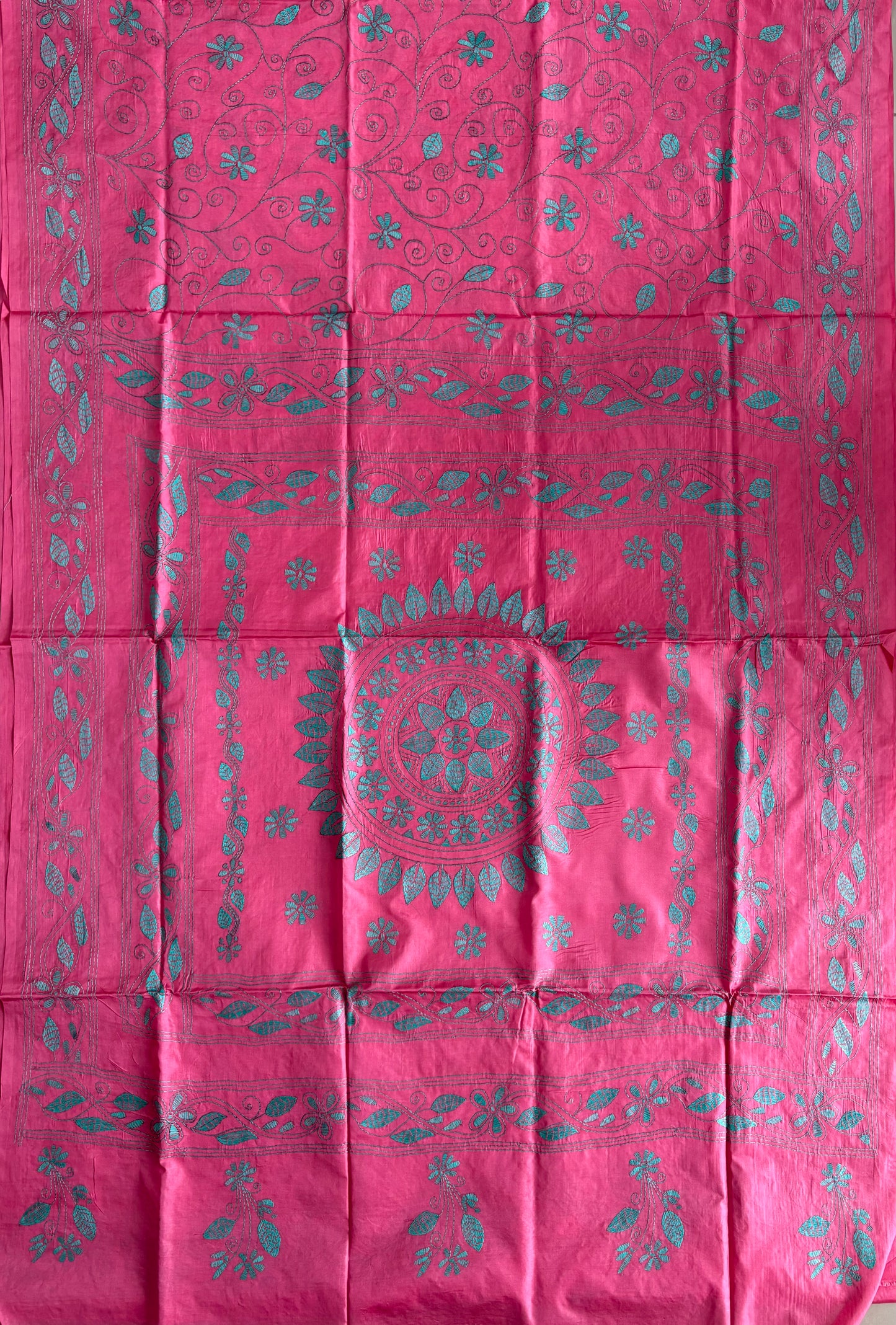 Kantha Stitch Hand Work Embroidered Art Silk Saree With Blouse