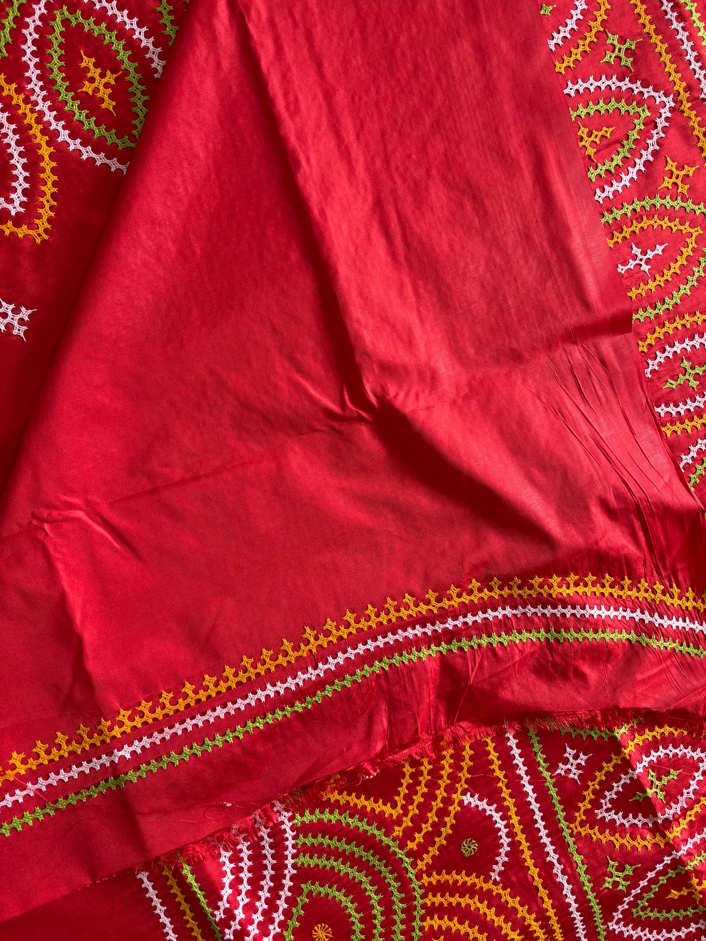 Gujrati Stitch/Kutch Hand Embroidered Art Silk Saree