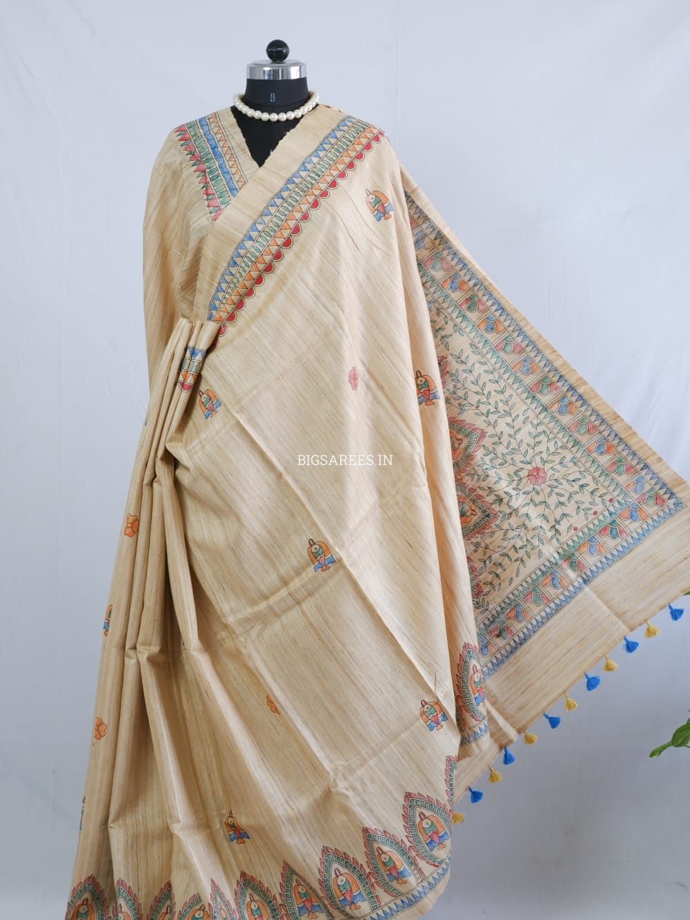 Pure Tussar Ghicha Silk Handcrafted Madhubani Saree (Silk Marked)