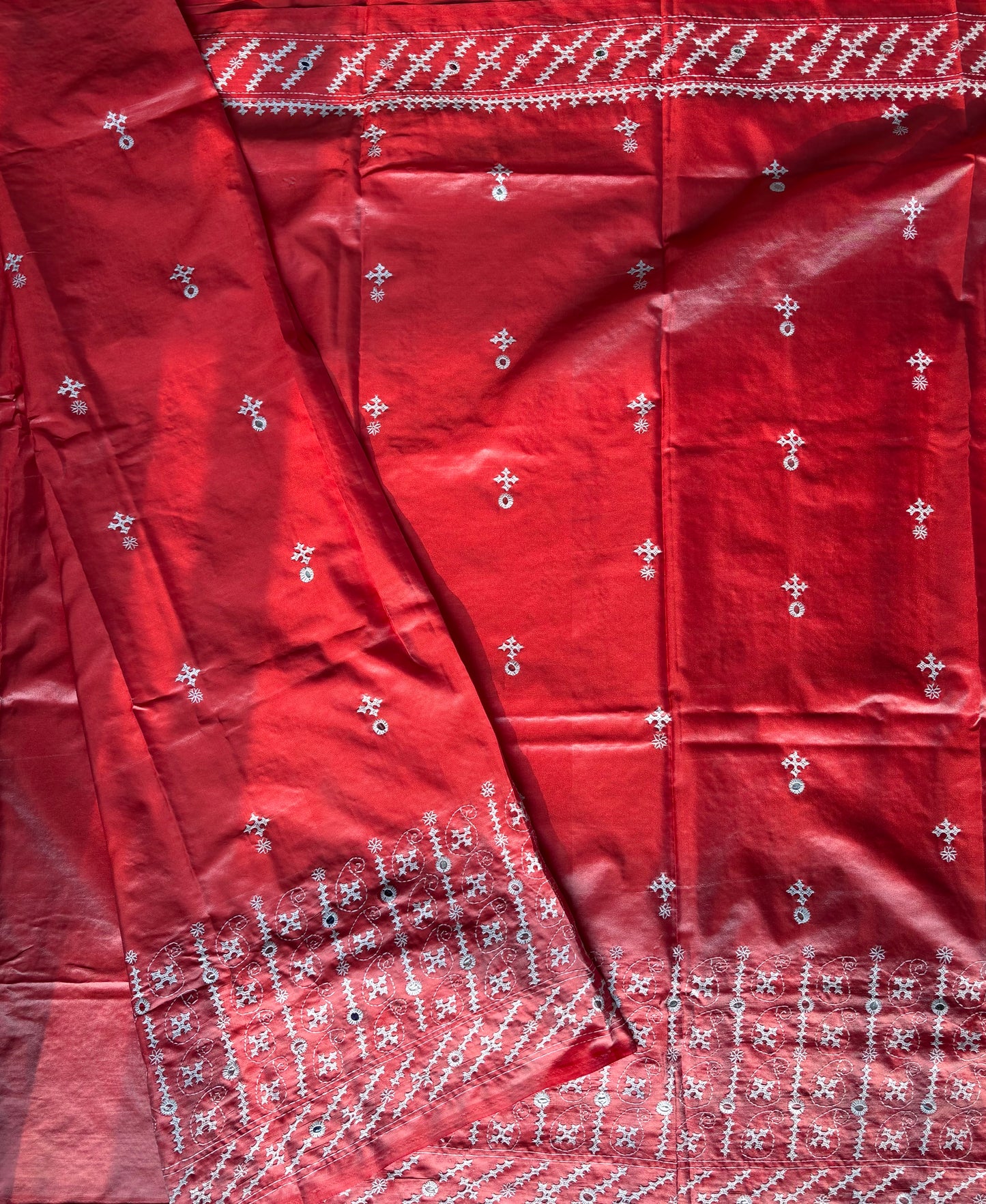 Gujrati Stitch/Kutch Hand Embroidered Art Silk Saree