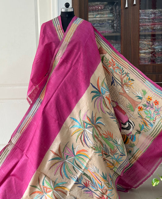 Kantha Stitch Hand Embroidered Pure Gachi by Gachi Tassar Silk Saree (Silk Marked)