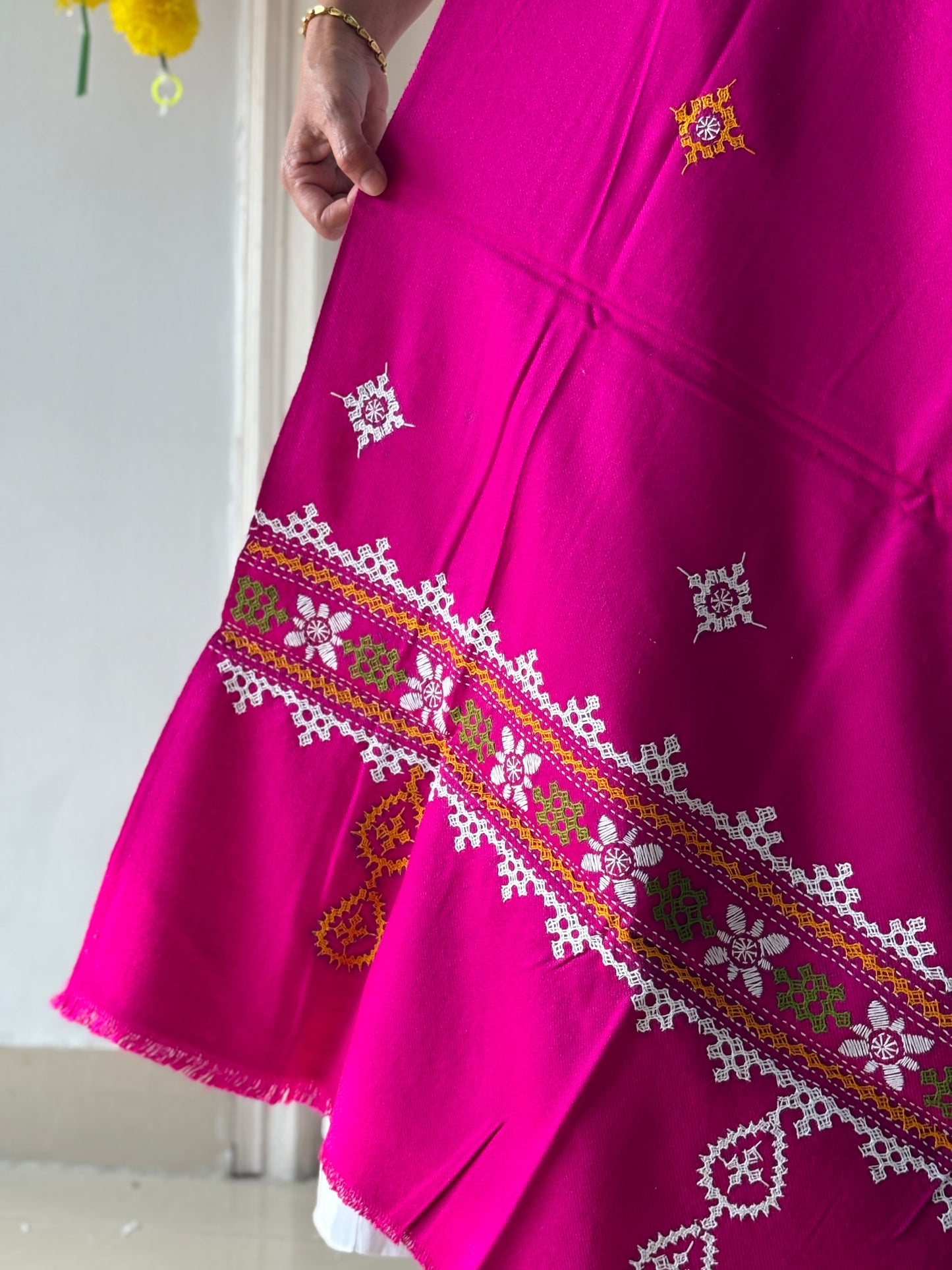 Gujrati Stitch Hand Embroidered Woollen Warm Shawl