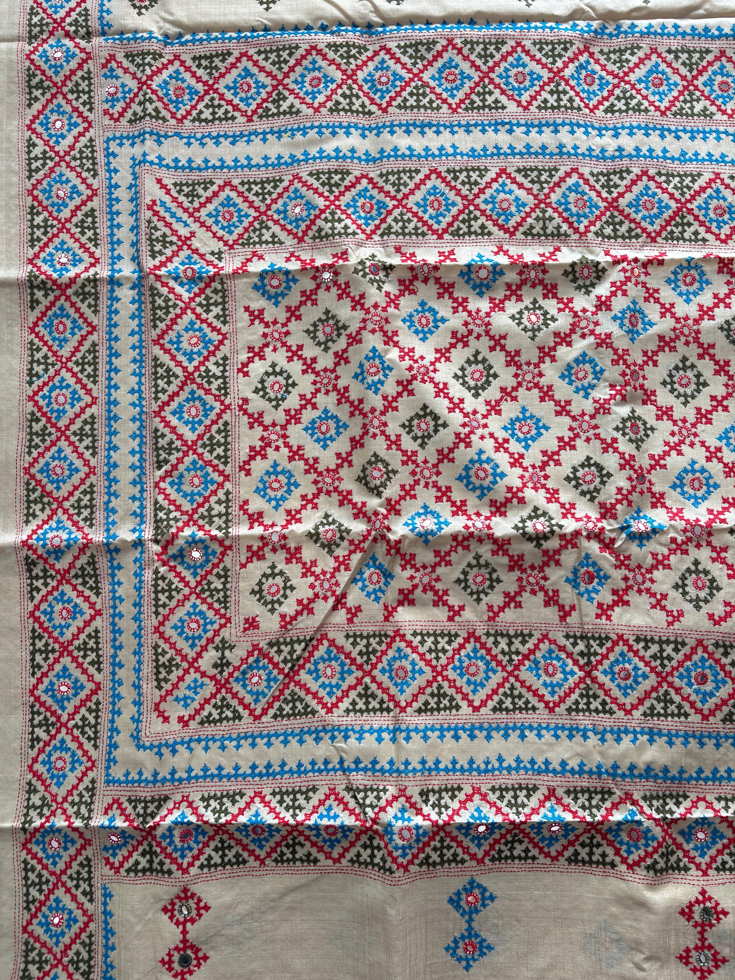 Kutchi Hand Embroidered Saree | Pure Gachi by Gachi Tassar Silk | Silk Marked | Off- White