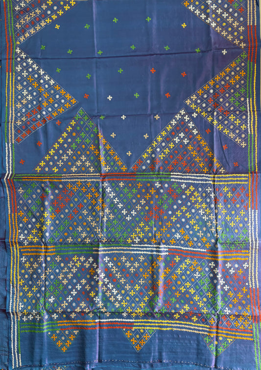 Heavy work Gujrati Stitch/Kutch Hand Embroidered Art Silk Saree