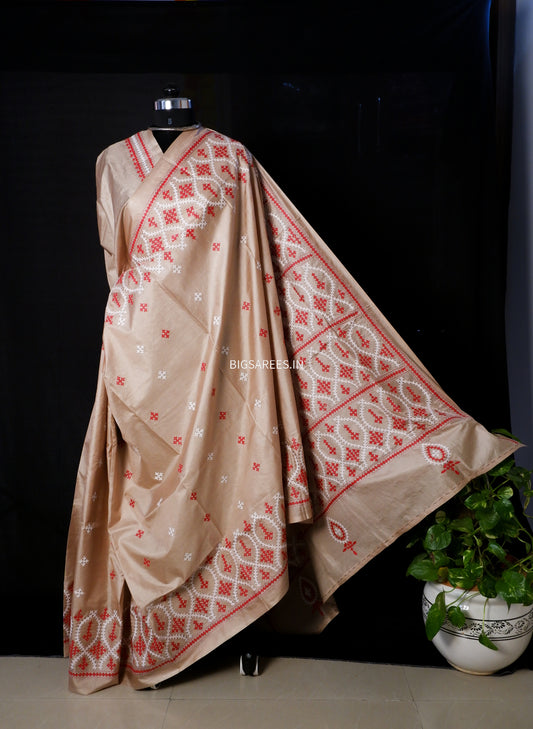 Gujrati/Kutchi Work Hand Embroidered Pure Banglore Silk Saree
